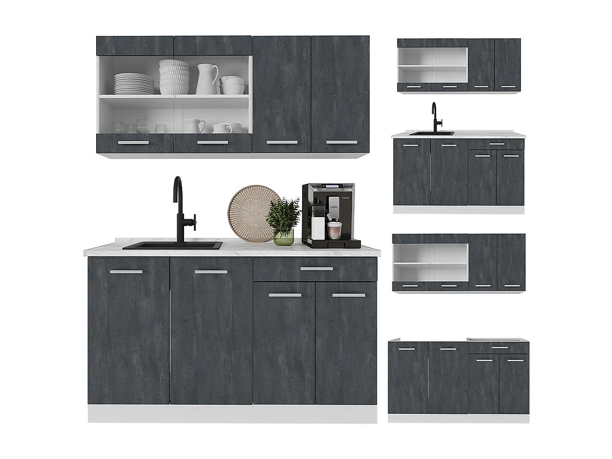 Cuisine noir béton/blanc 140x60x81.6 r-line