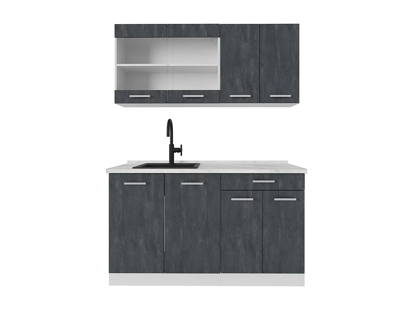 Cuisine noir béton/blanc 140x60x81.6 r-line