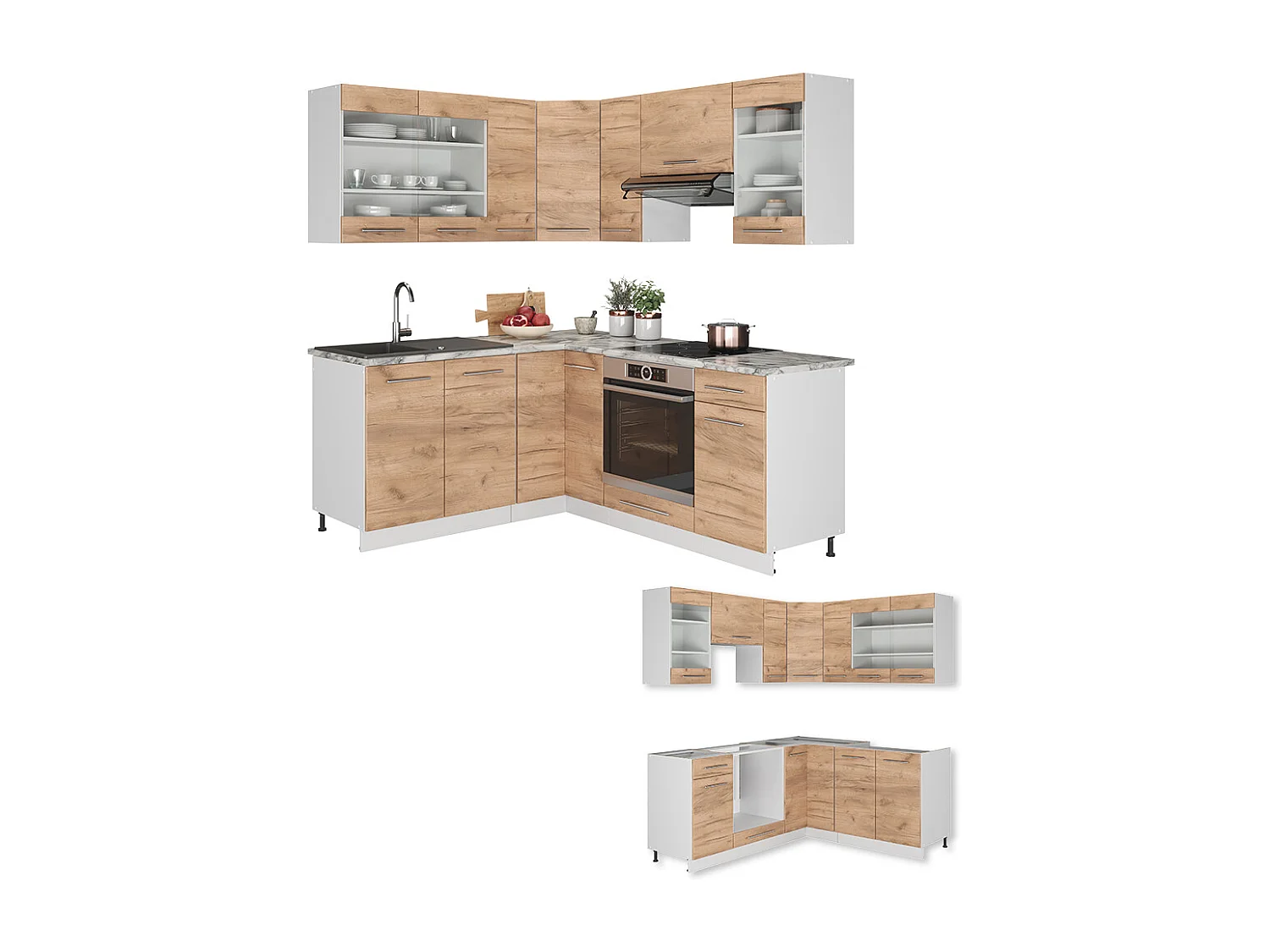 Cuisine en angle chêne doré/blanc 190x60x81.6 fame-line