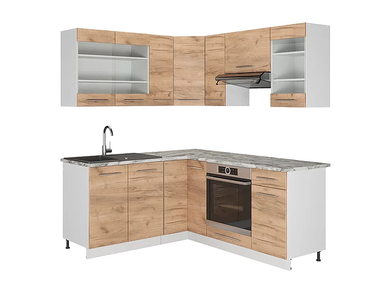 Cucina angolare completa quercia dorata/bianco 190x60x81.6 fame-line