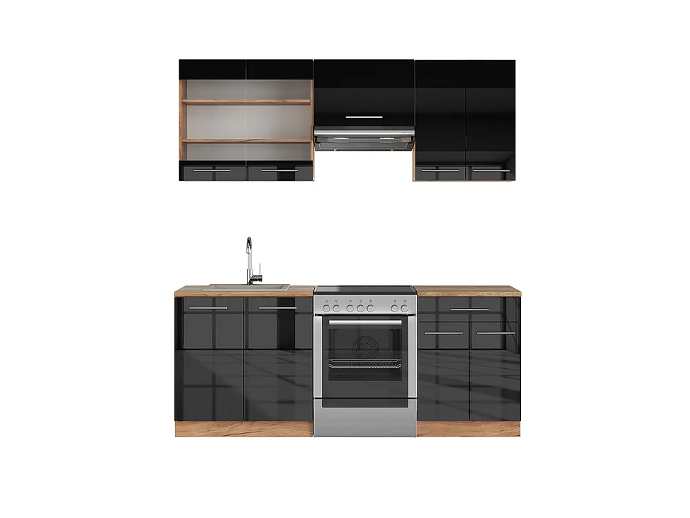 Køkkenrække antracit højglans/guld power oak 200x60x81.6 fame-line