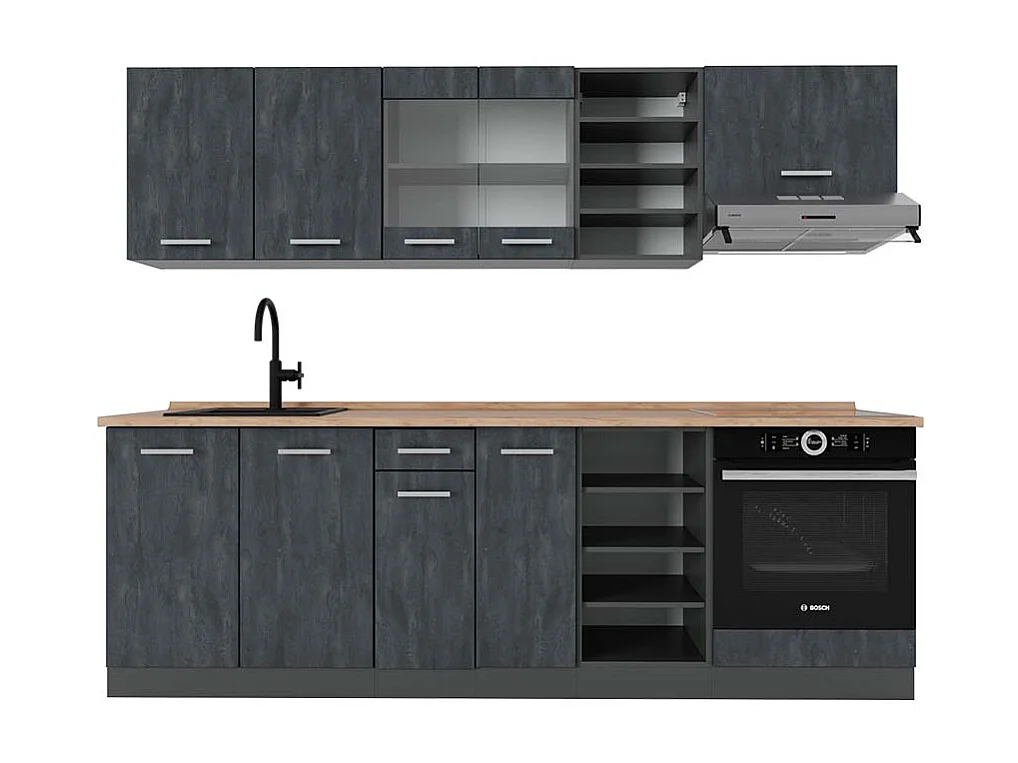 Mueble de cocina hormigón negro/antracita 240x60x81.6 r-line
