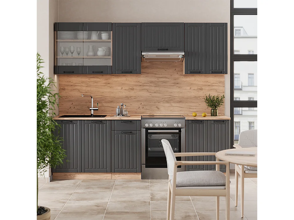 Mueble de cocina gris oscuro 240x46x81.6 fame-line