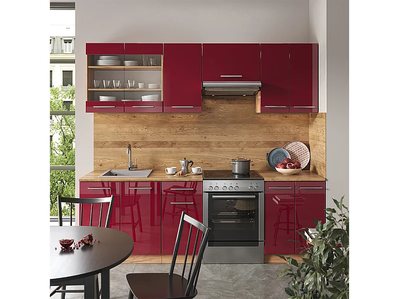 Cucina componibile bordeaux lucido/rovere dorato 240x60x81.6 fame-line