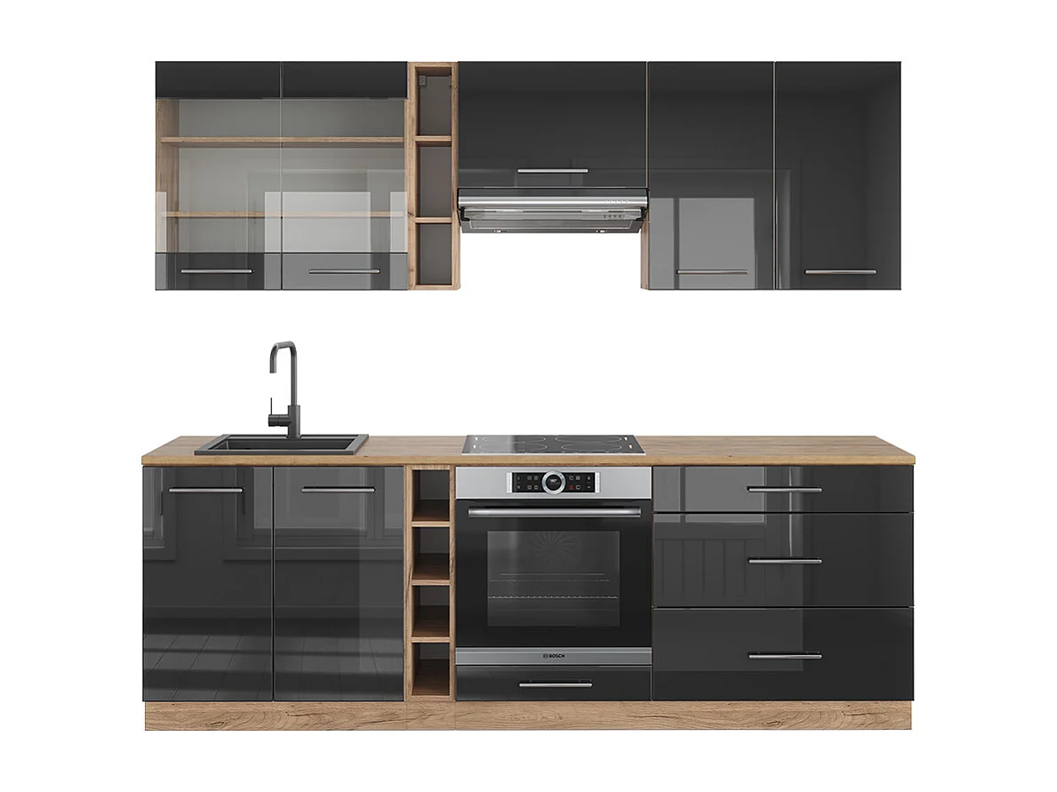 Mueble de cocina antracita brillo intenso/roble dorado eléctrico 235x60x81.6 fame-line