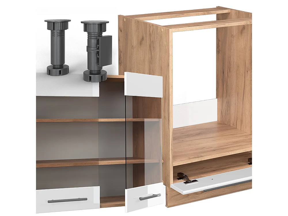 Hoekkeuken wit hoogglans/goud power eiken 190x60x81.6 fame-line
