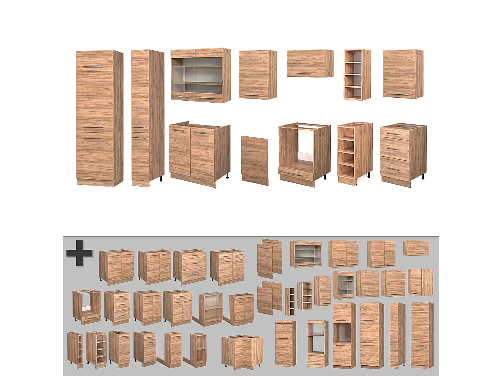 Mueble de cocina roble dorado 355x60x81.6 fame-line