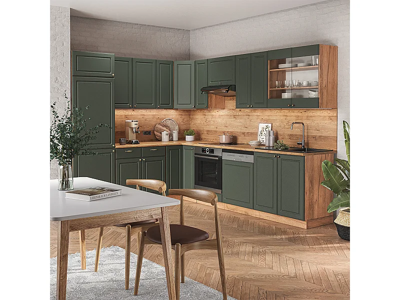 Cocina esquinera green-gold country/gold power roble 227x60x81.6 fame-line