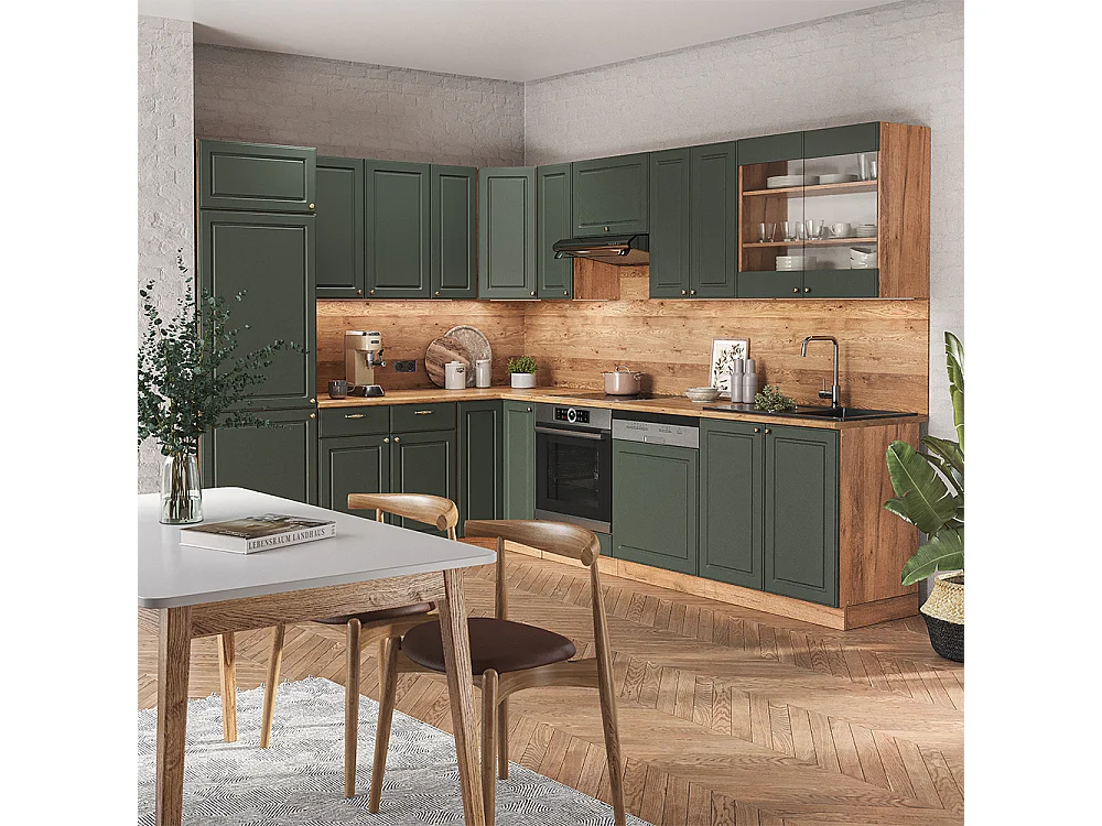 Cocina esquinera green-gold country/gold power roble 227x60x81.6 fame-line