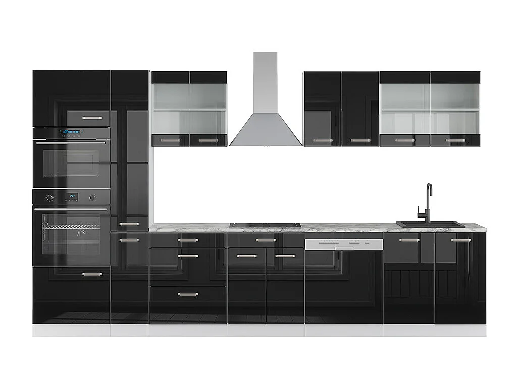 Mueble de cocina negro brillo/blanco 350x46x81.6 r-line