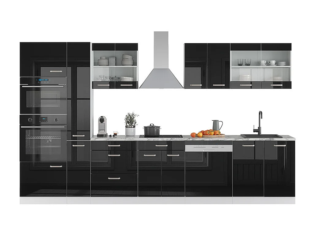 Mueble de cocina negro brillo/blanco 350x46x81.6 r-line