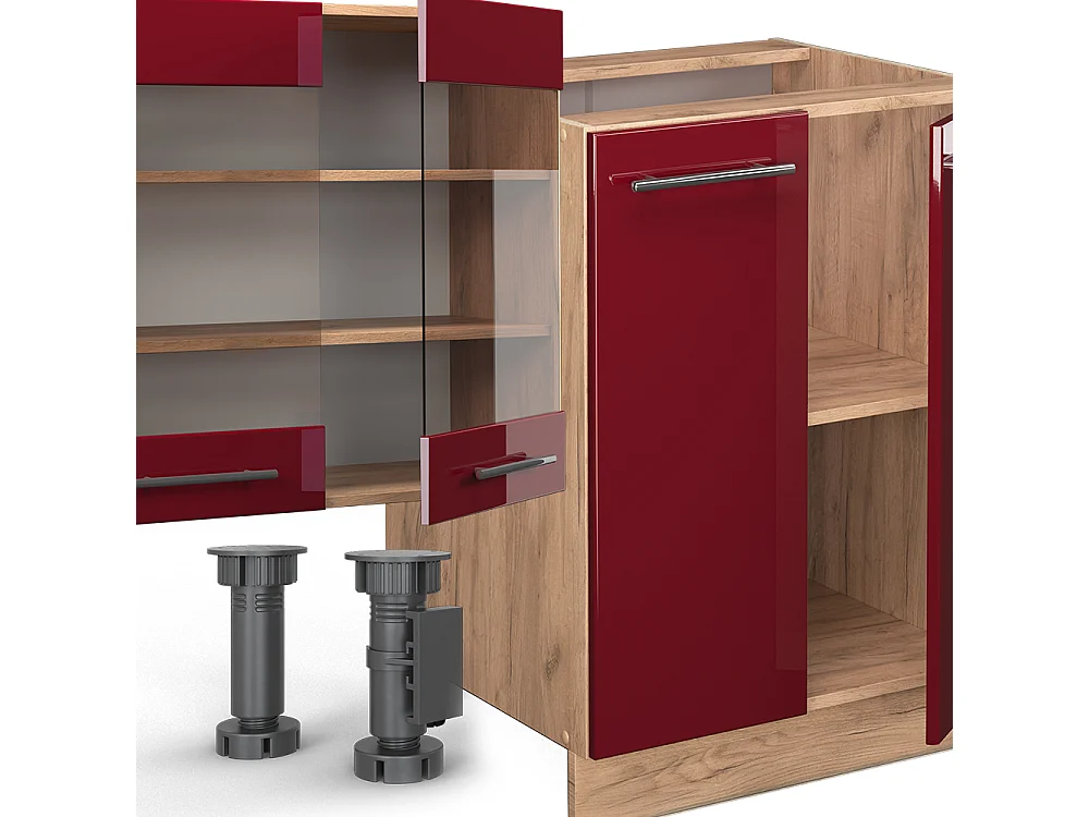 Mueble de cocina burdeos brillo intenso/roble dorado 300x60x81.6 fame-line