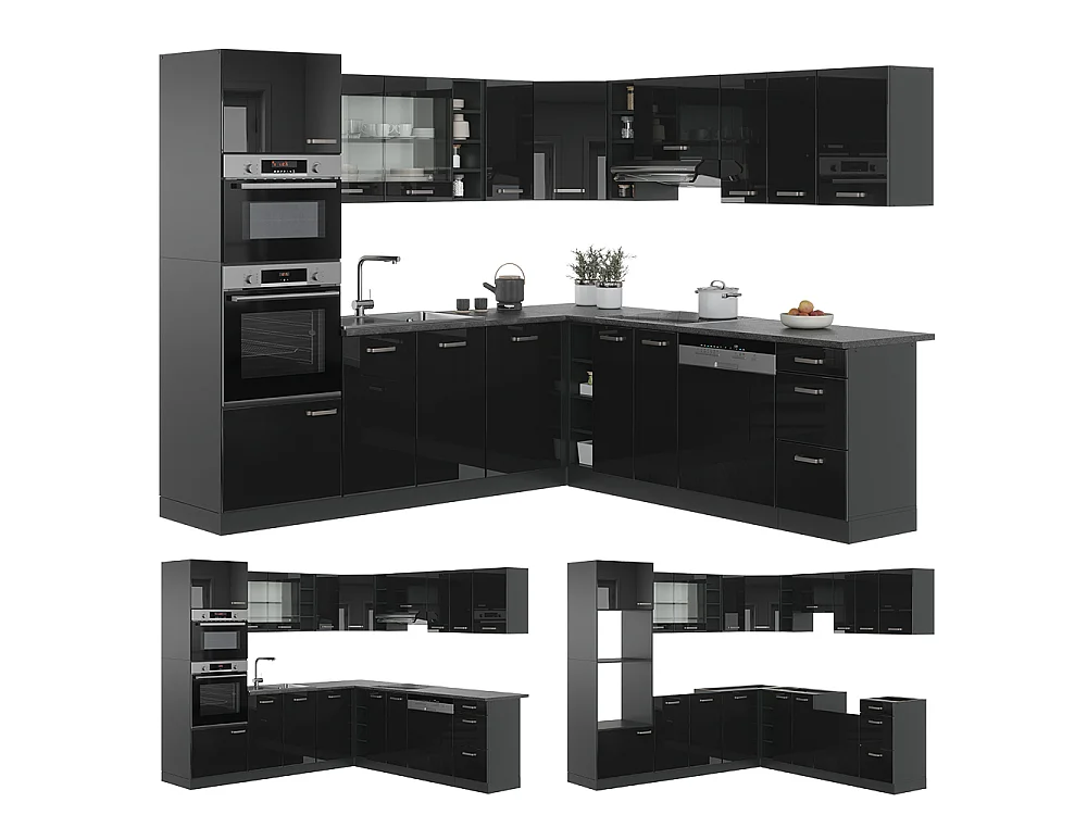 Hjørnekøkken sort højglans/antracit 247x60x81.6 r-line