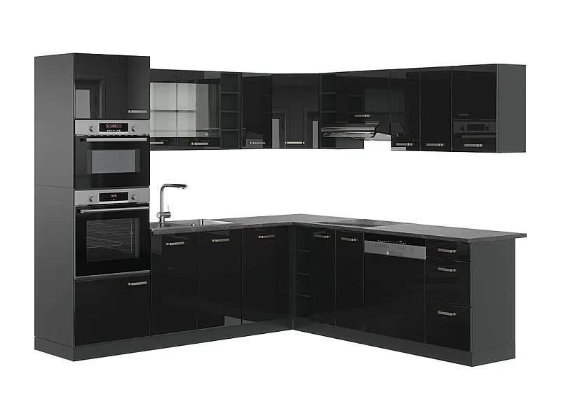 Cuisine en angle noir brillant/anthracite 247x60x81.6 r-line