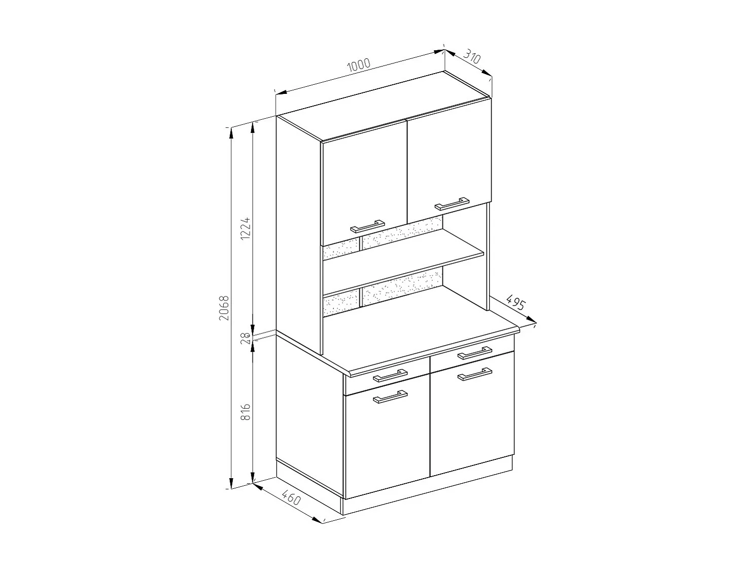 Bloc cuisine blanc haute brillance 100x60x81.6 r-line