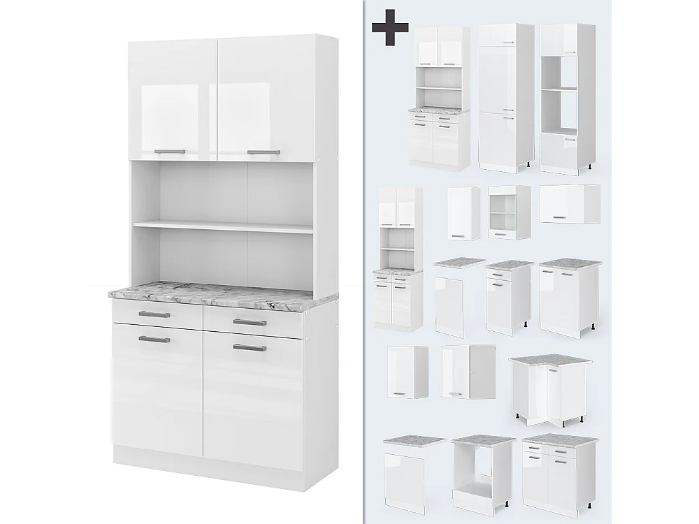 Bloco de cozinha branco alto brilho 100x60x81.6 r-line