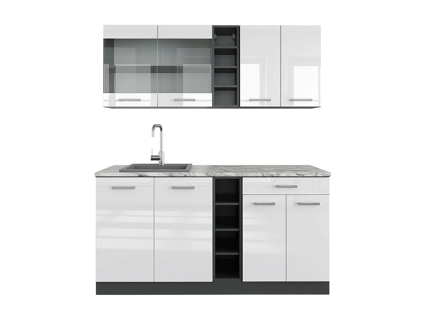 Cuisine blanc brillant/anthracite 160x60x81.6 r-line