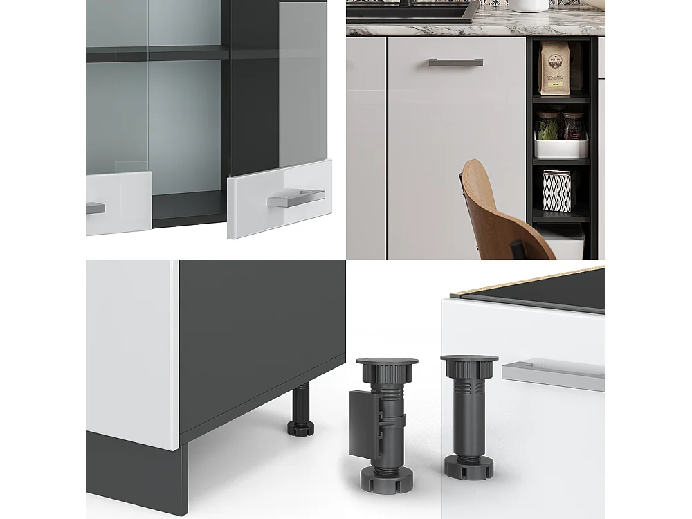 Cuisine blanc brillant/anthracite 160x60x81.6 r-line