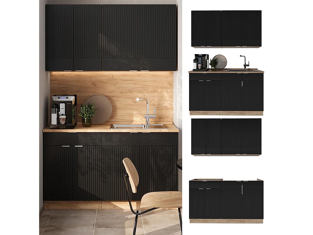 Cuisine noir rayé/chêne doré 140x46x81.6 fame-line