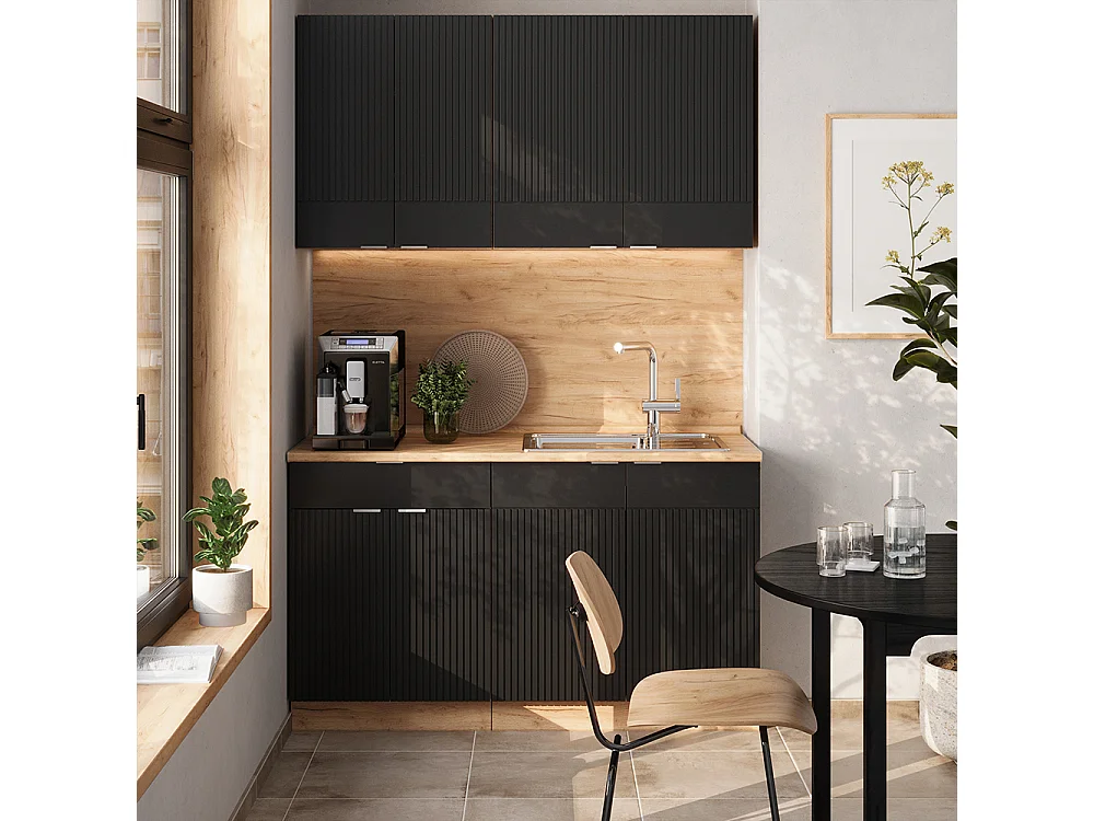 Cuisine noir rayé/chêne doré 140x46x81.6 fame-line