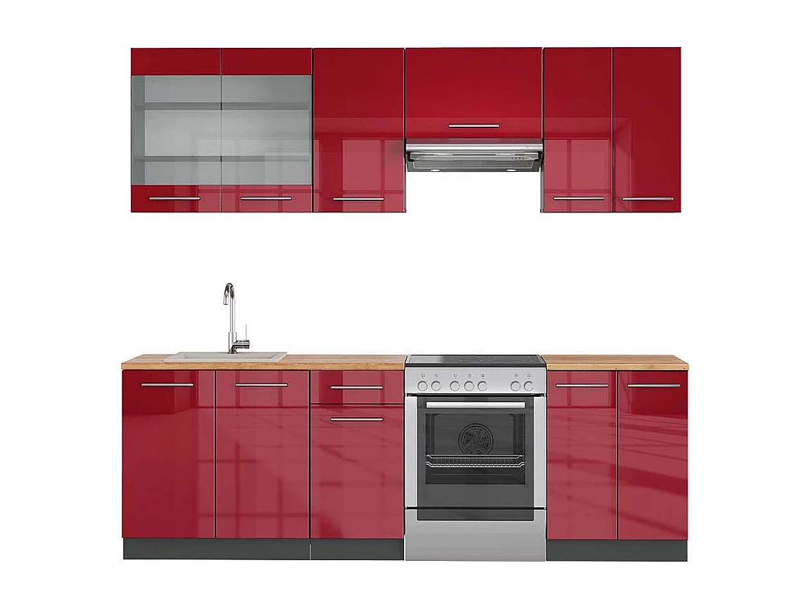 Cucina componibile rosso bordeaux lucido 240x60x81.6 fame-line