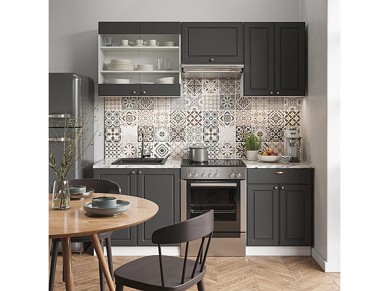 Mueble de cocina antracita-oro/blanco 200x60x81.6 fame-line