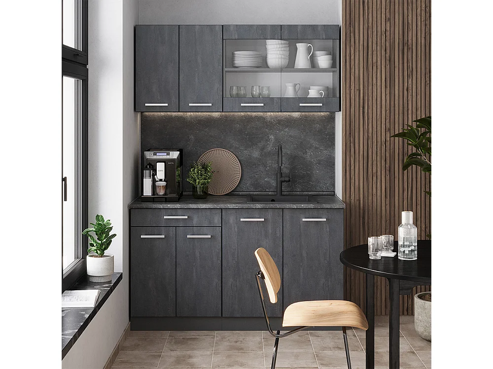 Cuisine noir béton/anthracite 140x46x81.6 r-line