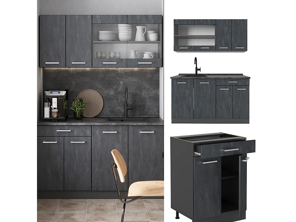Cuisine noir béton/anthracite 140x46x81.6 r-line