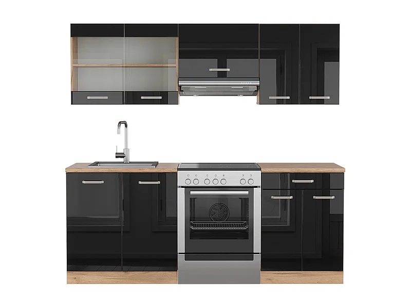 Mueble de cocina roble negro/dorado de alto brillo 200x60x81.6 r-line