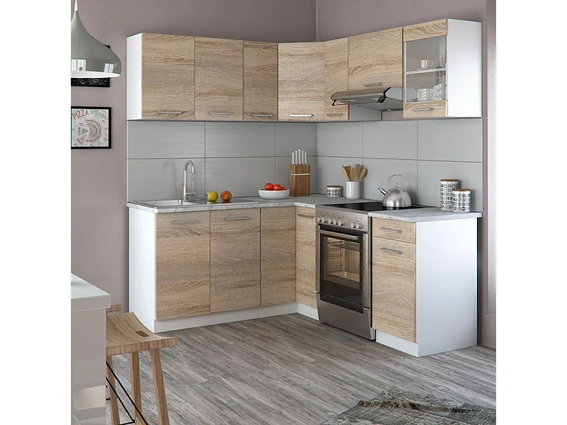 Cocina esquinera sonoma/blanco 190x60x81.6 rick