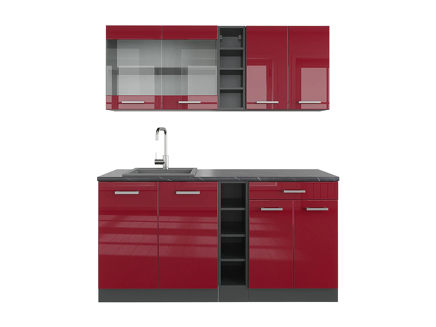 Cocina para solteros rojo brillo intenso/antracita 160x46x81.6 r-line