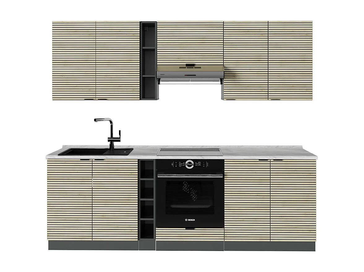Cuisine chêne lambris/anthracite 235x60x81.6 fame-line
