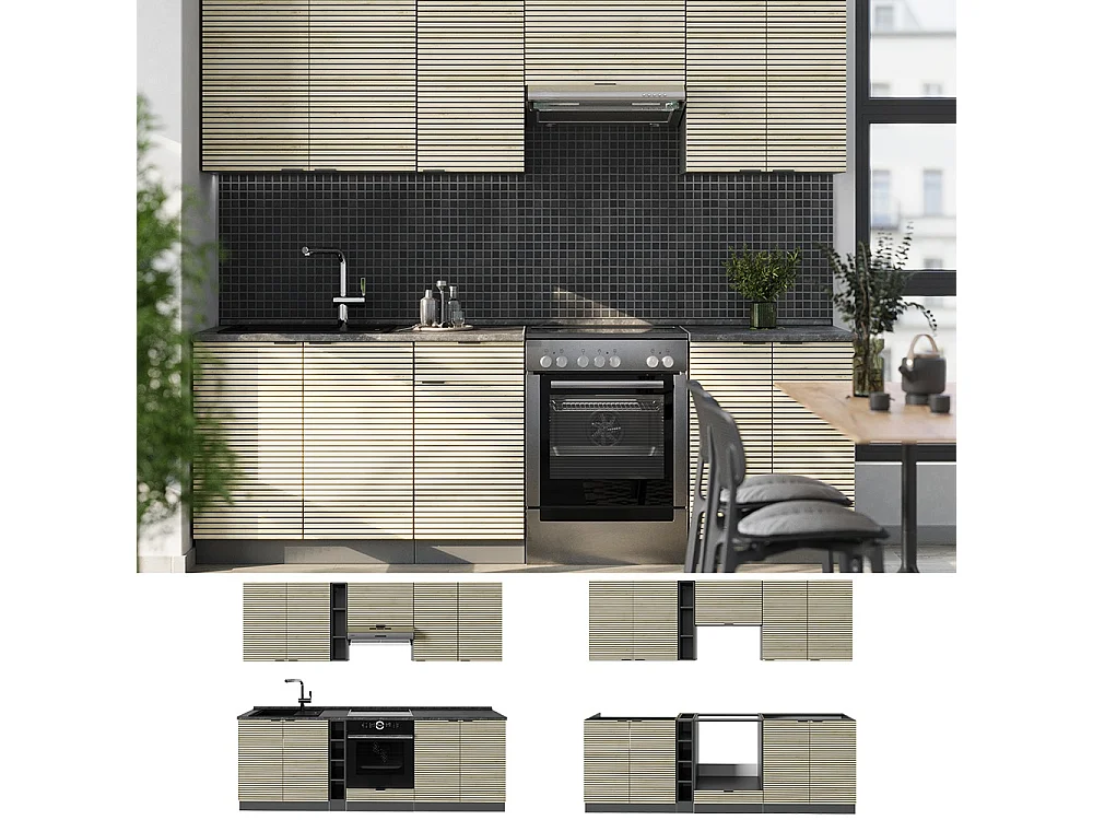 Mueble de cocina panel de roble/antracita 235x60x81.6 fame-line
