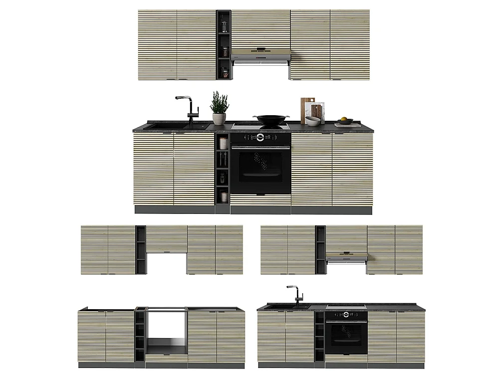 Mueble de cocina panel de roble/antracita 235x60x81.6 fame-line