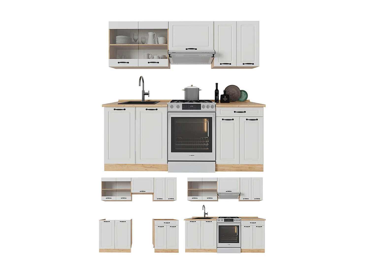 Cuisine blanc campagnard/chêne doré 200x46x81.6 r-line