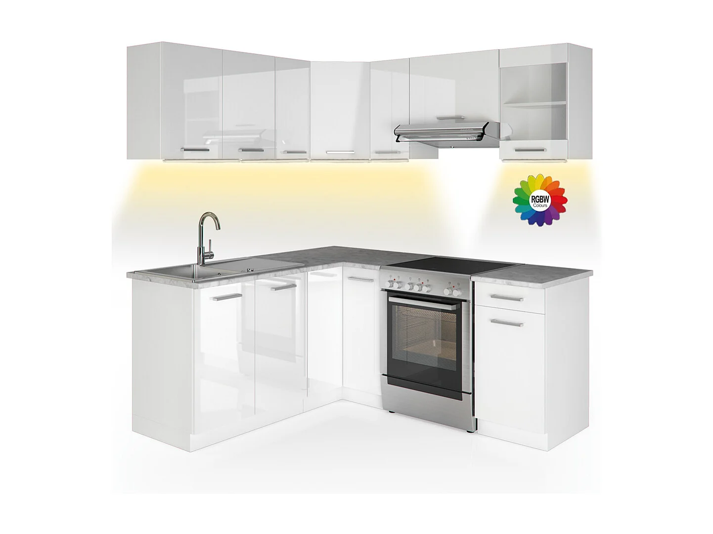 Cuisine en angle blanc brillant/blanc 187x60x81.6 rick