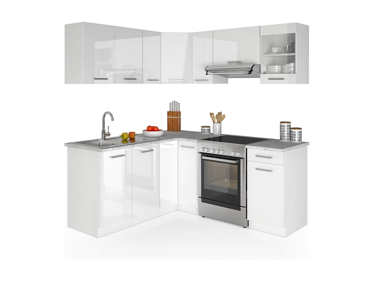 Cuisine en angle blanc brillant/blanc 187x60x81.6 rick