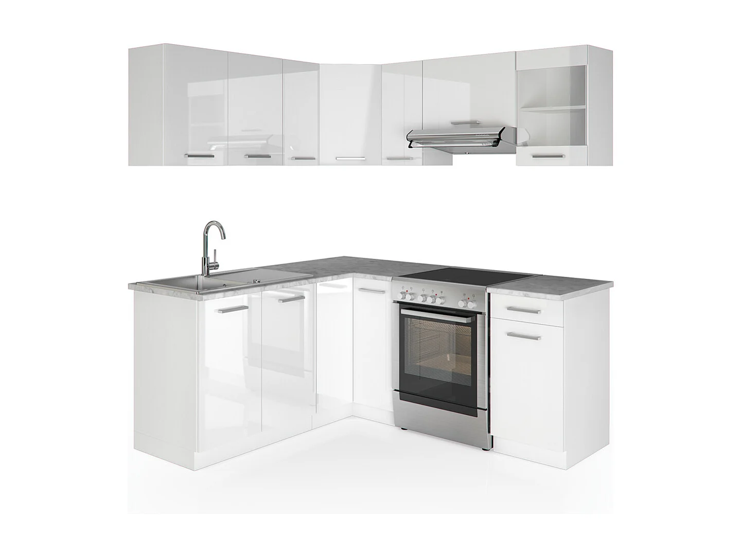 Cuisine en angle blanc brillant/blanc 187x60x81.6 rick