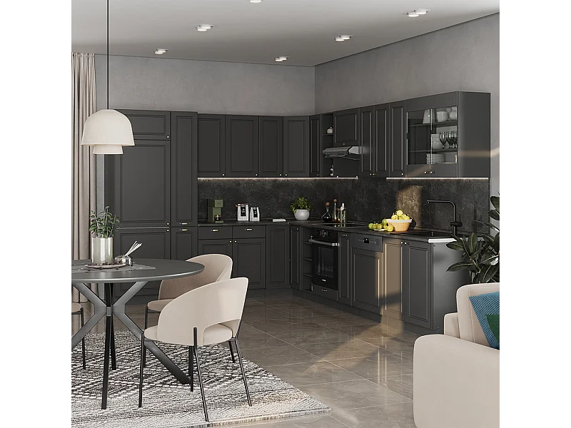 Cucina angolare completa landhaus antrazit-oro 347x60x81.6 fame-line