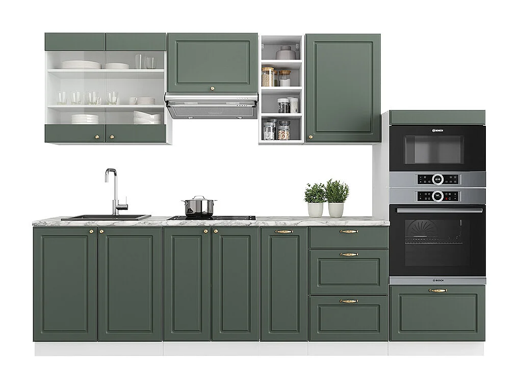 Cuisine vert-or landhaus/blanc 280x60x81.6 fame-line