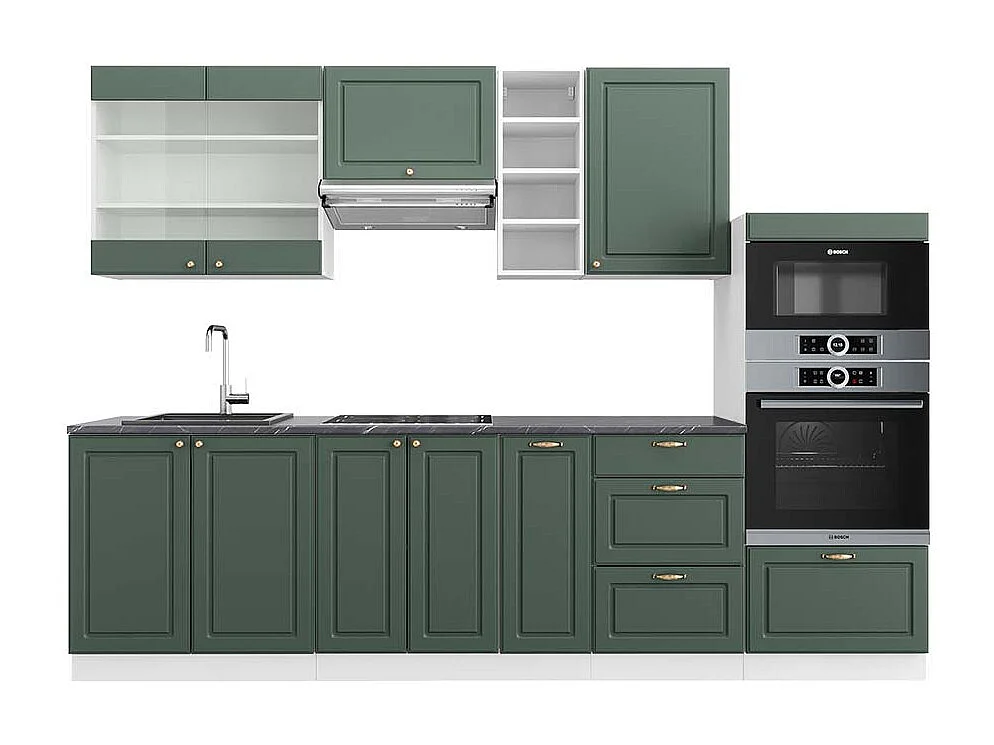 Køkkenrække grøn-guld landhus/hvid 280x60x81.6 fame-line