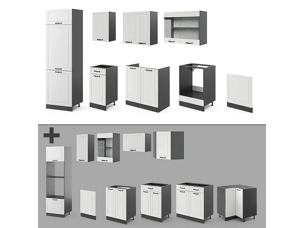 Mueble de cocina casa de campo blanca/antracita 300x60x81.6 r-line