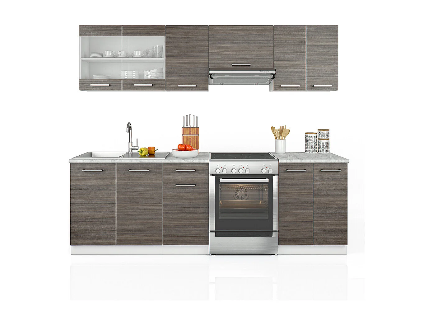 Mueble de cocina precioso gris/blanco 240x60x81.6 raul