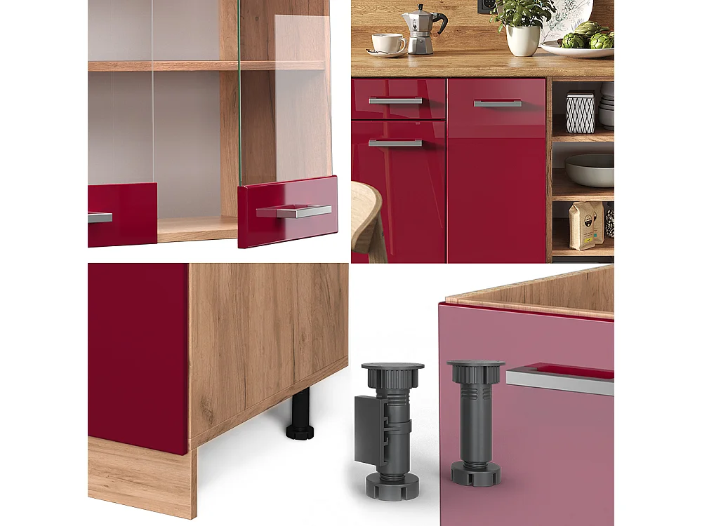 Cuisine rouge brillant/chêne doré 240x60x81.6 r-line