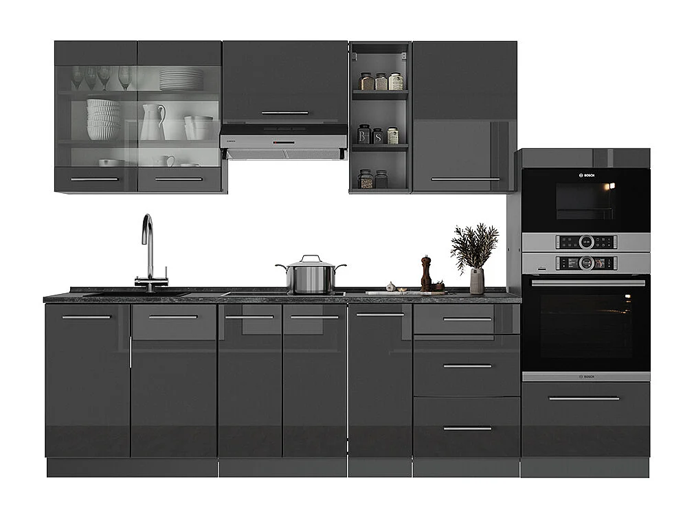 Küchenzeile anthrazit hochglanz 280x60x81.6 fame-line