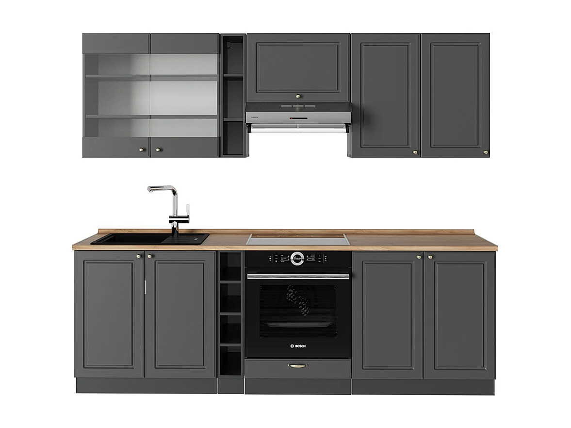 Mueble de cocina antracita-oro landhaus 235x60x81.6 fame-line