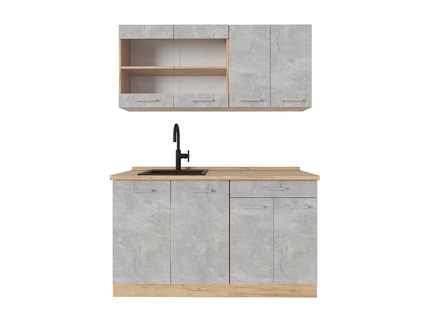 Cucina completa calcestruzzo/quercia dorata 140x46x81.6 r-line