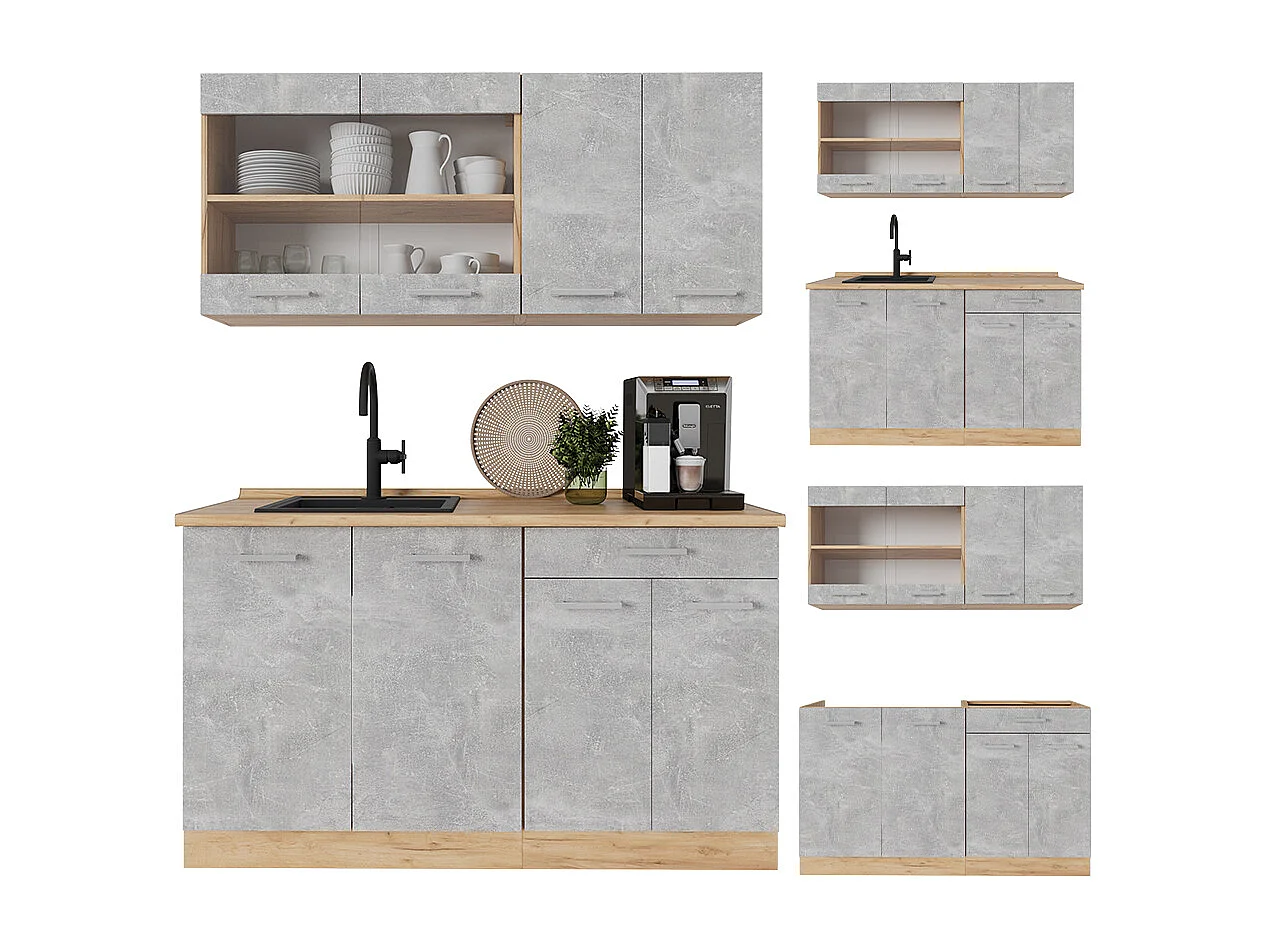 Cuisine béton/force dor chêne 140x46x81.6 r-line