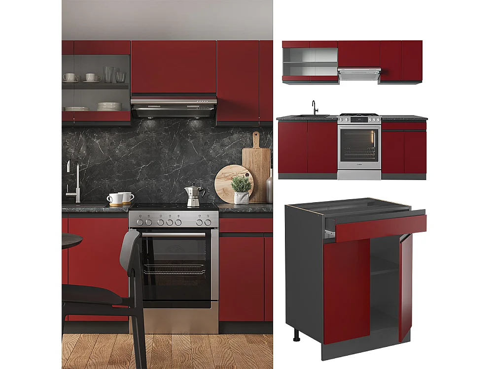 Mueble de cocina rojo/antracita 200x60x81.6 r-line