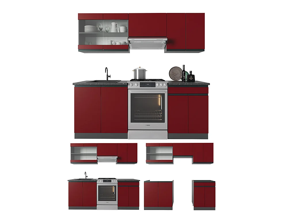 Cuisine rouge/anthracite 200x60x81.6 r-line